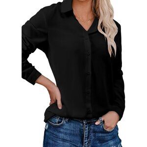 Women's Shirts Fashion Casual LooseLong Sleeve Button Down Lightweight Black